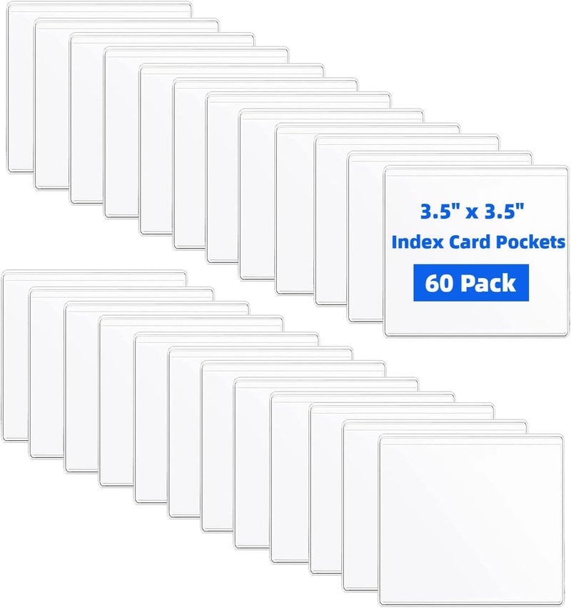 Hibmisy 60 Pack Label Pockets, Clear Self-Adhesive Plastic Index Card Holders with Top Open,Square Label Sleeves for Organizing Storage Bins (60, 3.5 x 3.5 inches) - Image 1